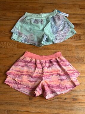 Carter's Girls' Layered Ruffle Shorts in Mint Green and Coral Pink